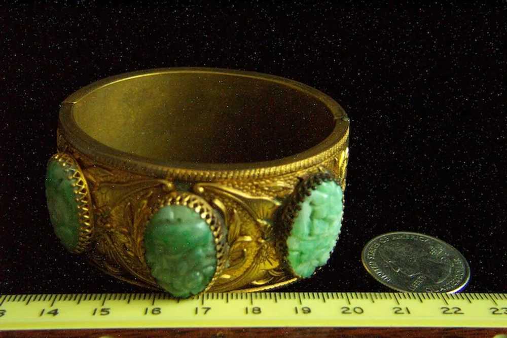 Stunning Vintage Chinese Gold Gilt Carved Jadeite… - image 6