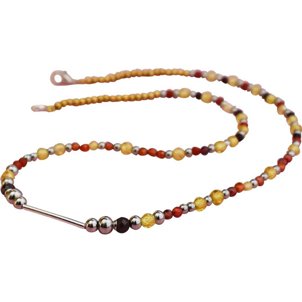 Colorful multi stone bar necklace, unusual tiny g… - image 1