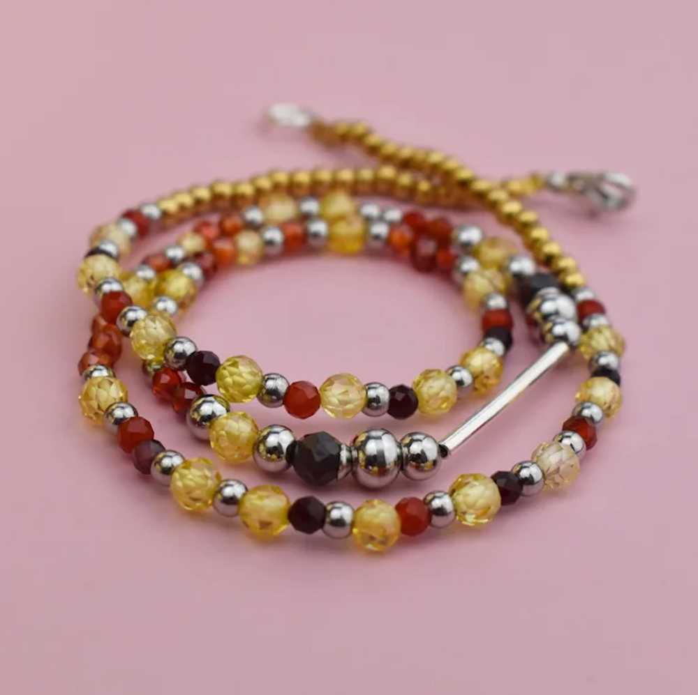 Colorful multi stone bar necklace, unusual tiny g… - image 2