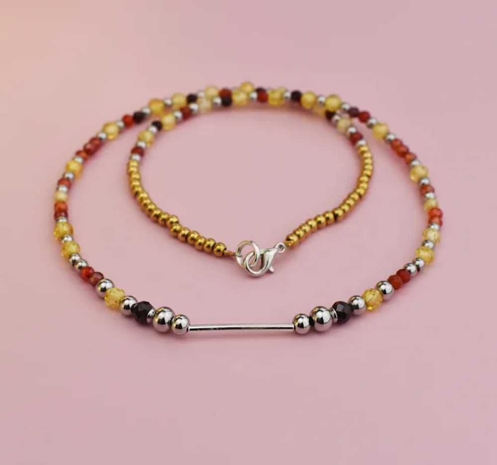 Colorful multi stone bar necklace, unusual tiny g… - image 4