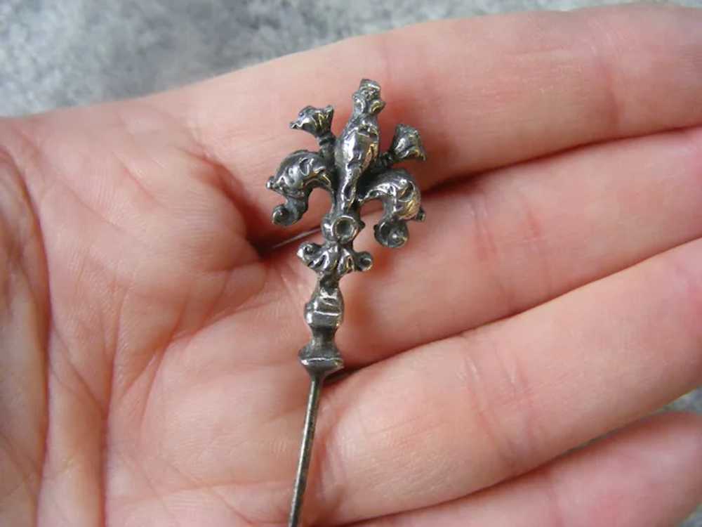 Victorian Hat Pin Silver Ornate Fleur d' Lis  9" … - image 2