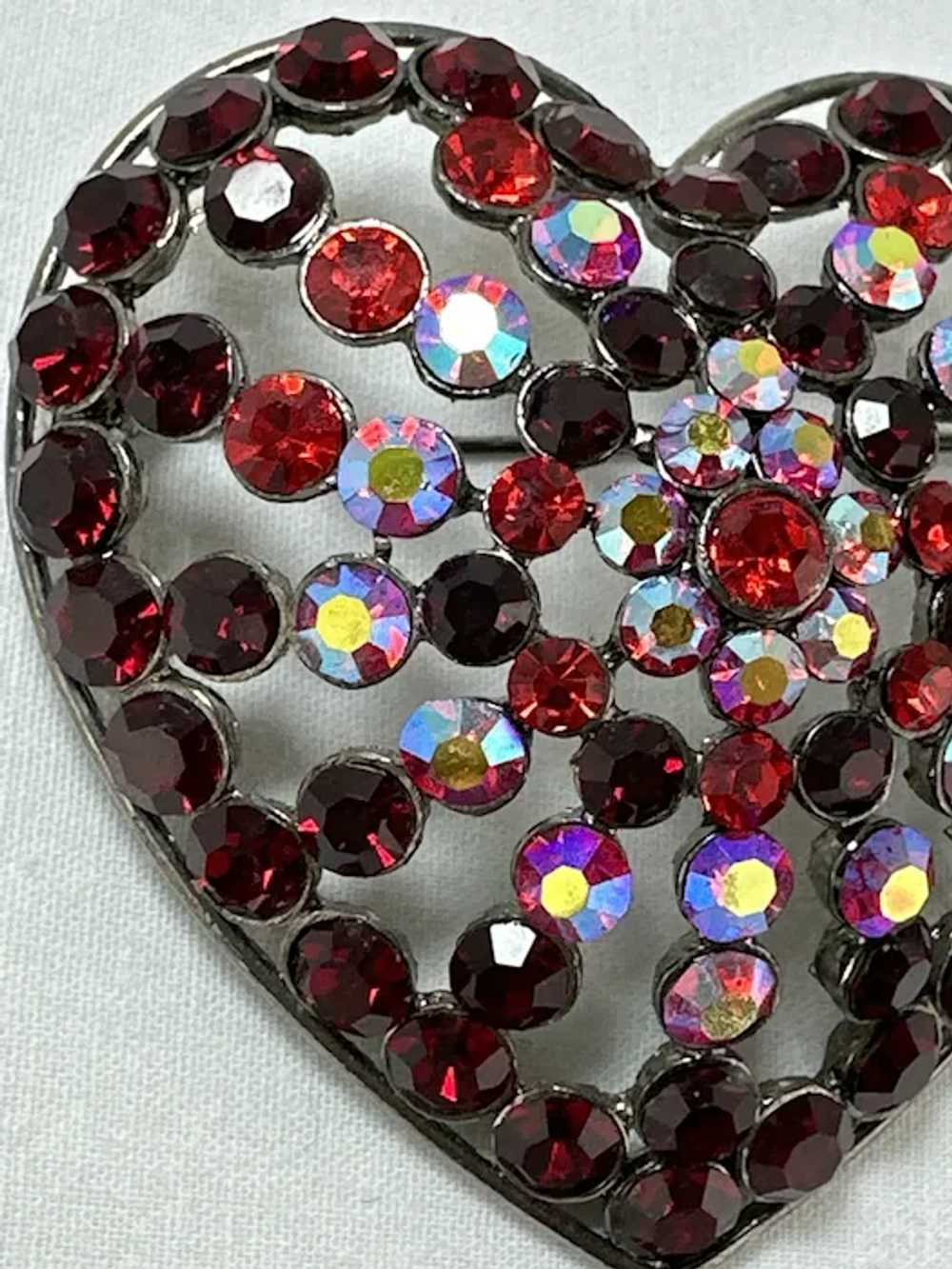 Red Heart Brooch with AB Rhinestones - image 2