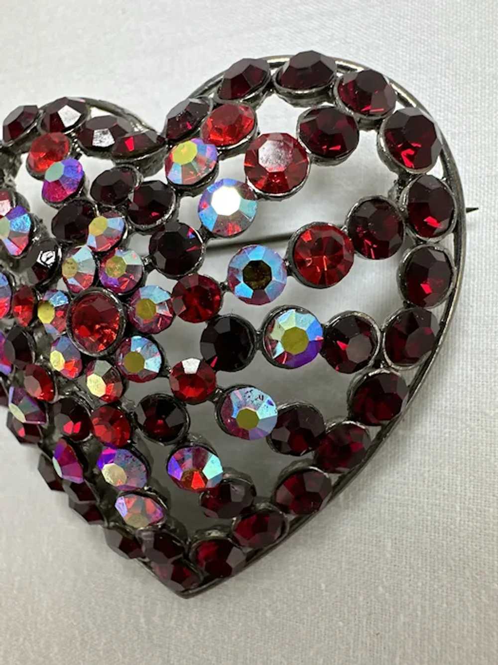 Red Heart Brooch with AB Rhinestones - image 3