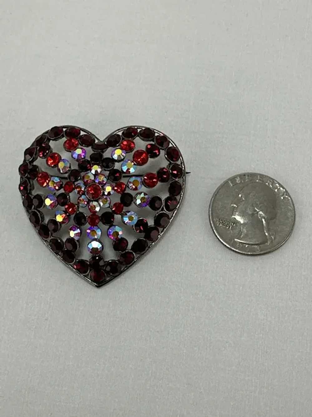 Red Heart Brooch with AB Rhinestones - image 7