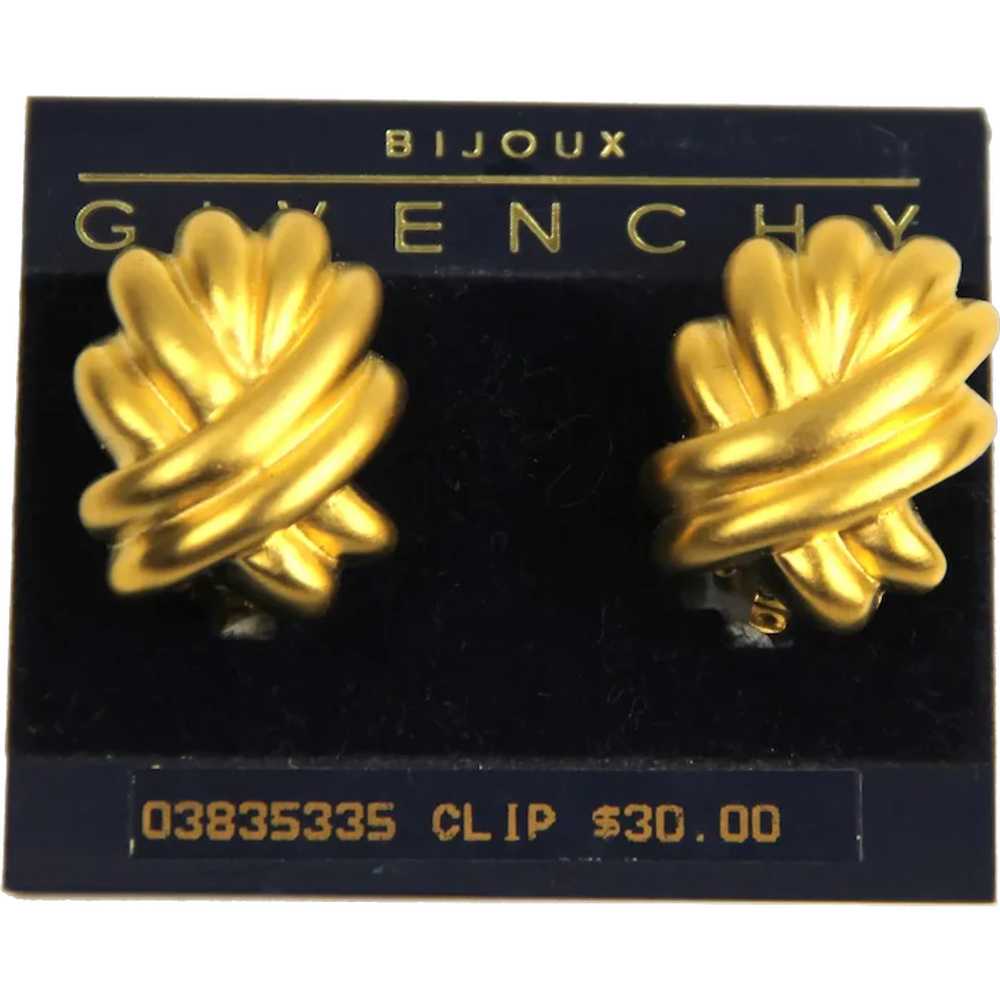Vintage Givenchy Matte Gold Clip Earrings On Card - image 1