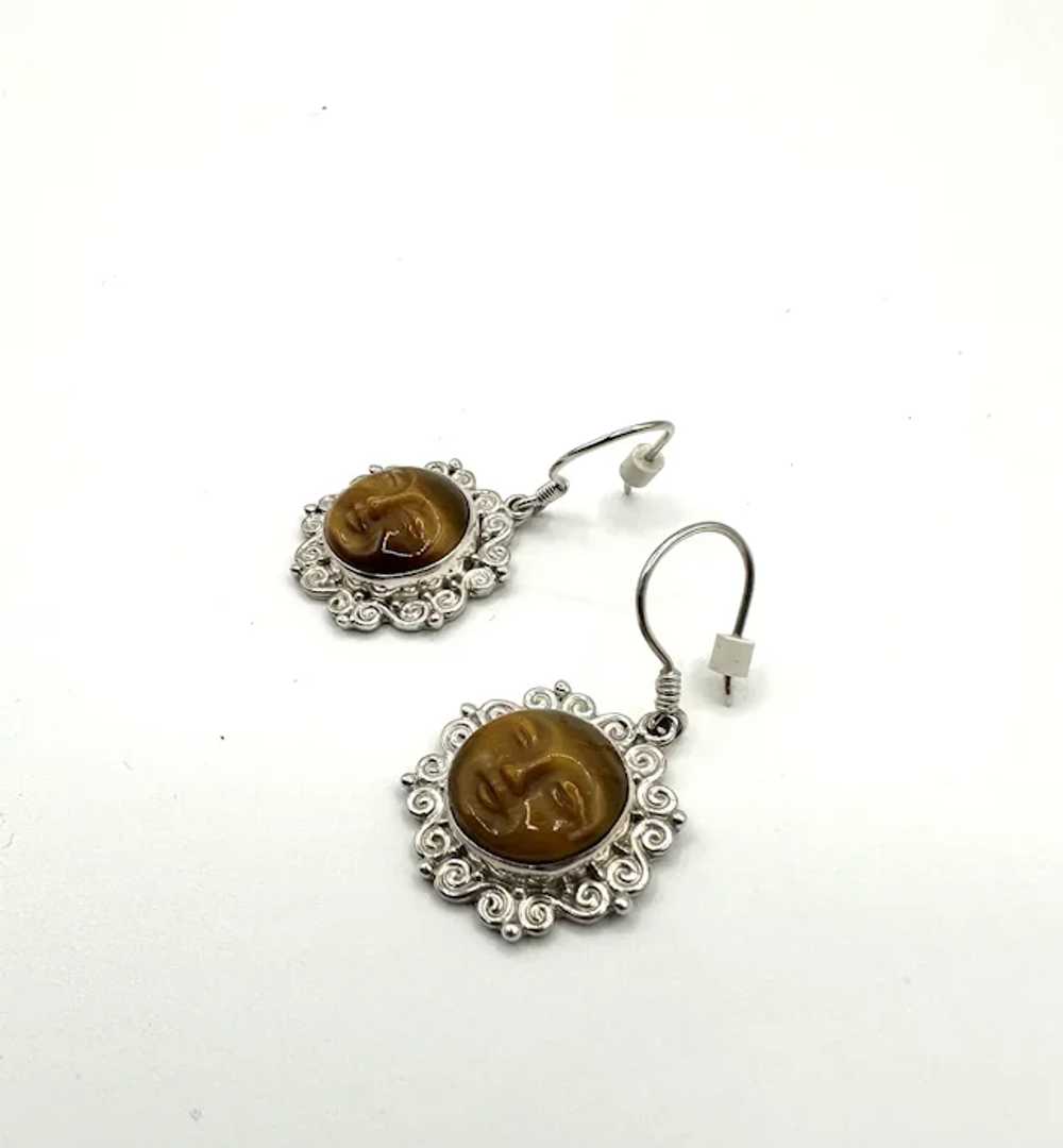 Vintage Sajen Tigers Eye Sterling Silver Moon Fac… - image 2