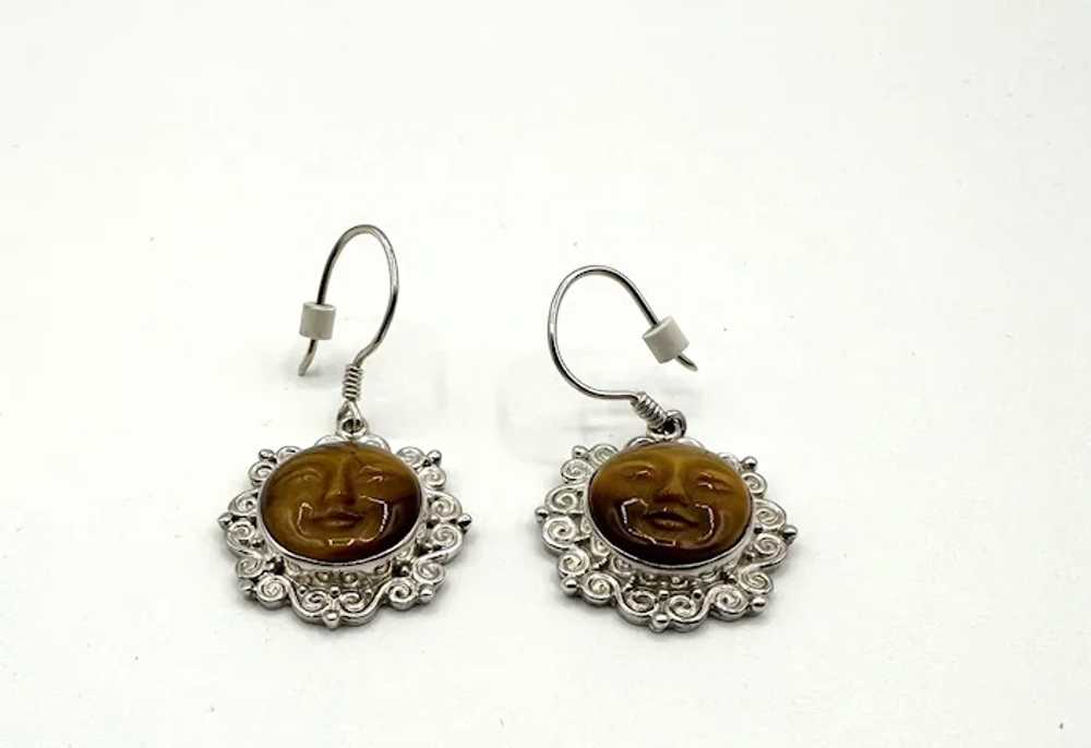 Vintage Sajen Tigers Eye Sterling Silver Moon Fac… - image 3