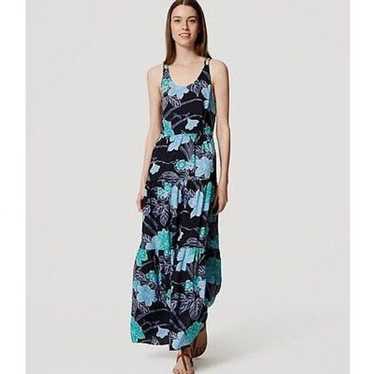 Ann Taylor LOFT Blue Floral Floral Criss Cross Ba… - image 1