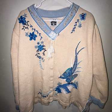 Story Book Knits Floral Bird Sweater Cardigan