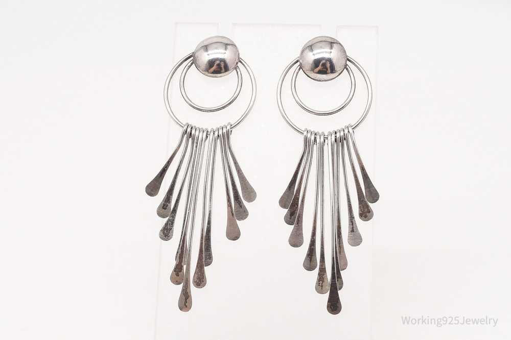 Vintage Modernist Style Silver Earrings - image 2