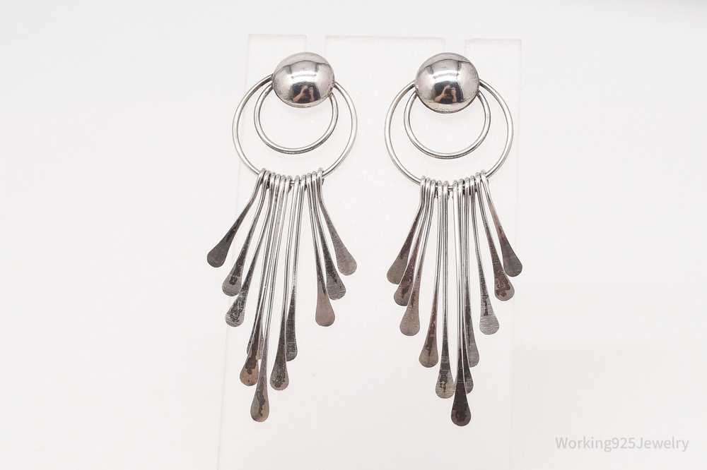 Vintage Modernist Style Silver Earrings - image 3