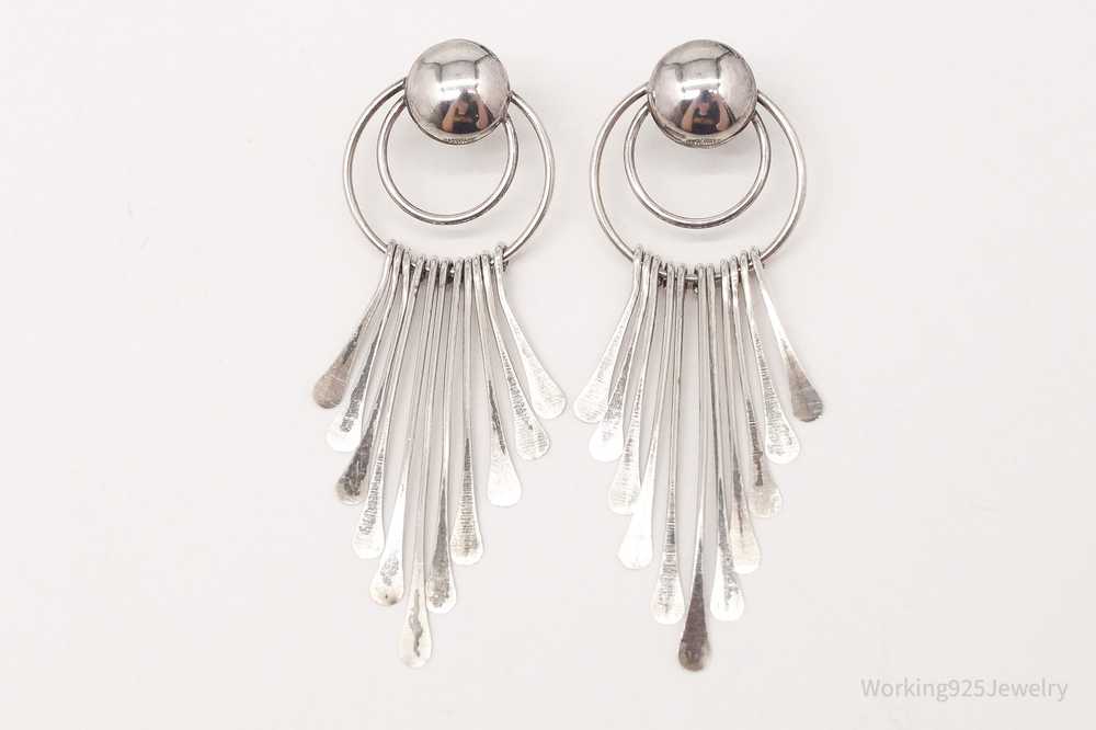 Vintage Modernist Style Silver Earrings - image 4