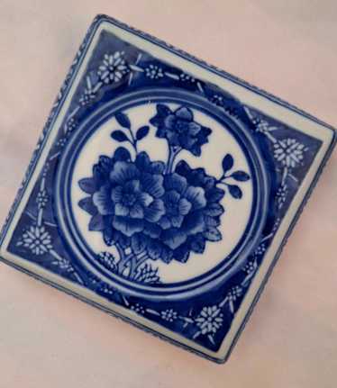 Designer Vtg Blue/White Floral Painted China Porc… - image 1