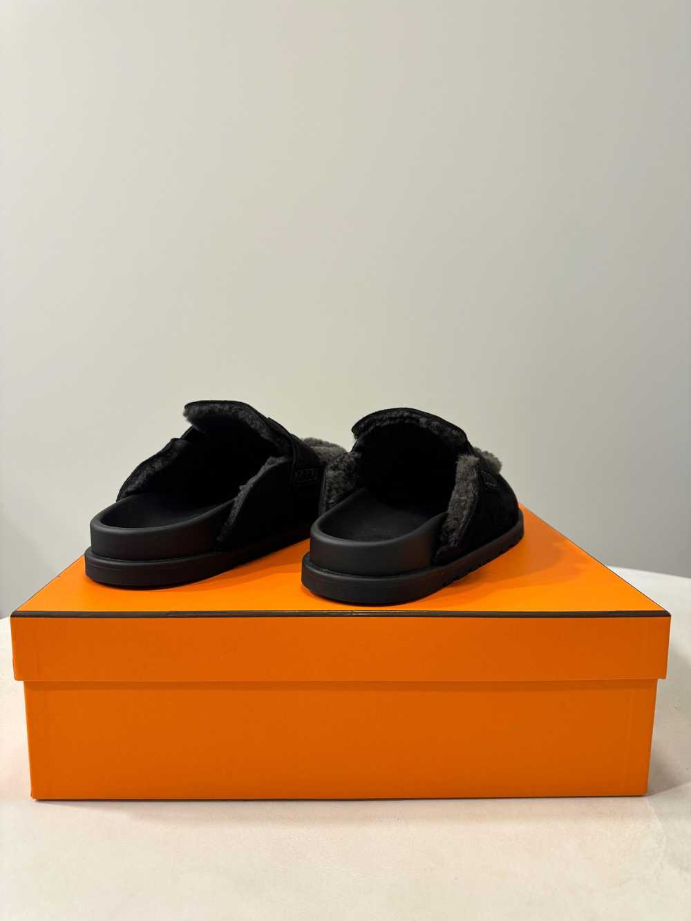 Hermes Hermes Black Suede and Shearling Go Mules - image 4