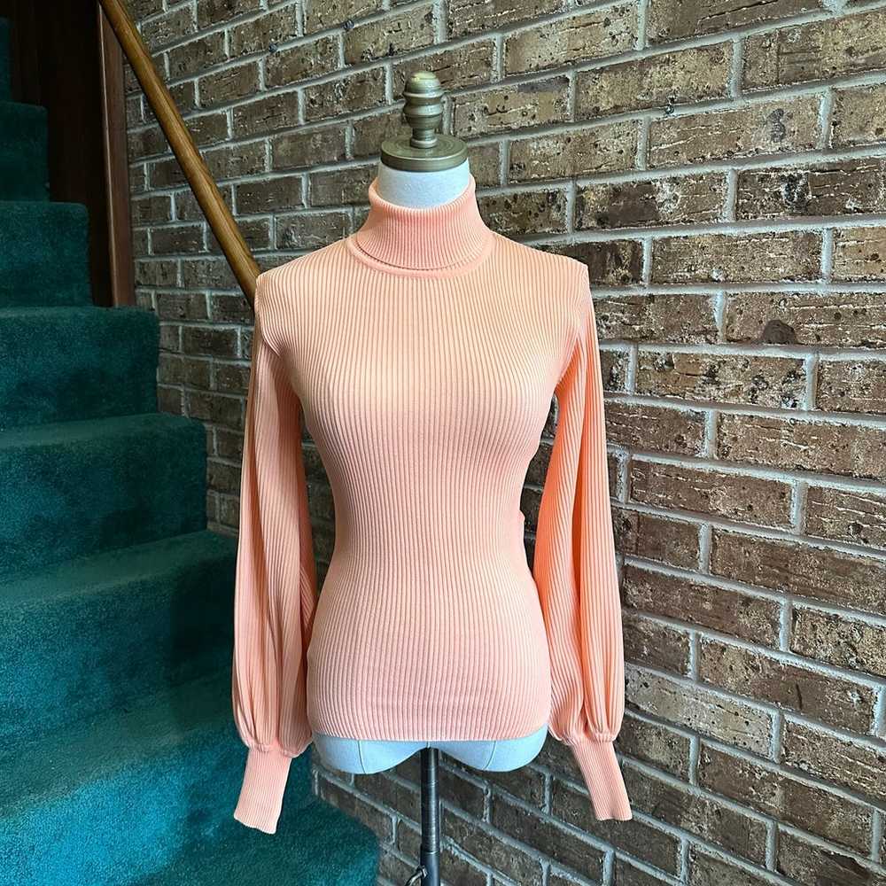 VTG 70s Retro Fitted Orange Pastel Balloon Sleeve… - image 1