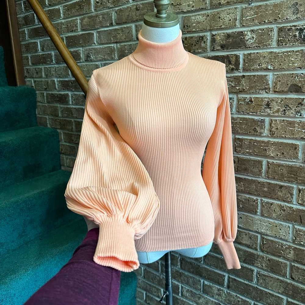 VTG 70s Retro Fitted Orange Pastel Balloon Sleeve… - image 2