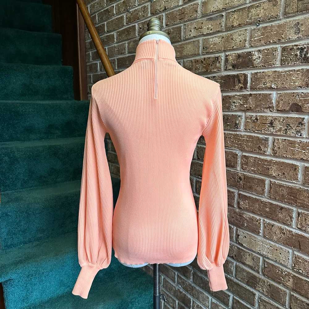 VTG 70s Retro Fitted Orange Pastel Balloon Sleeve… - image 6