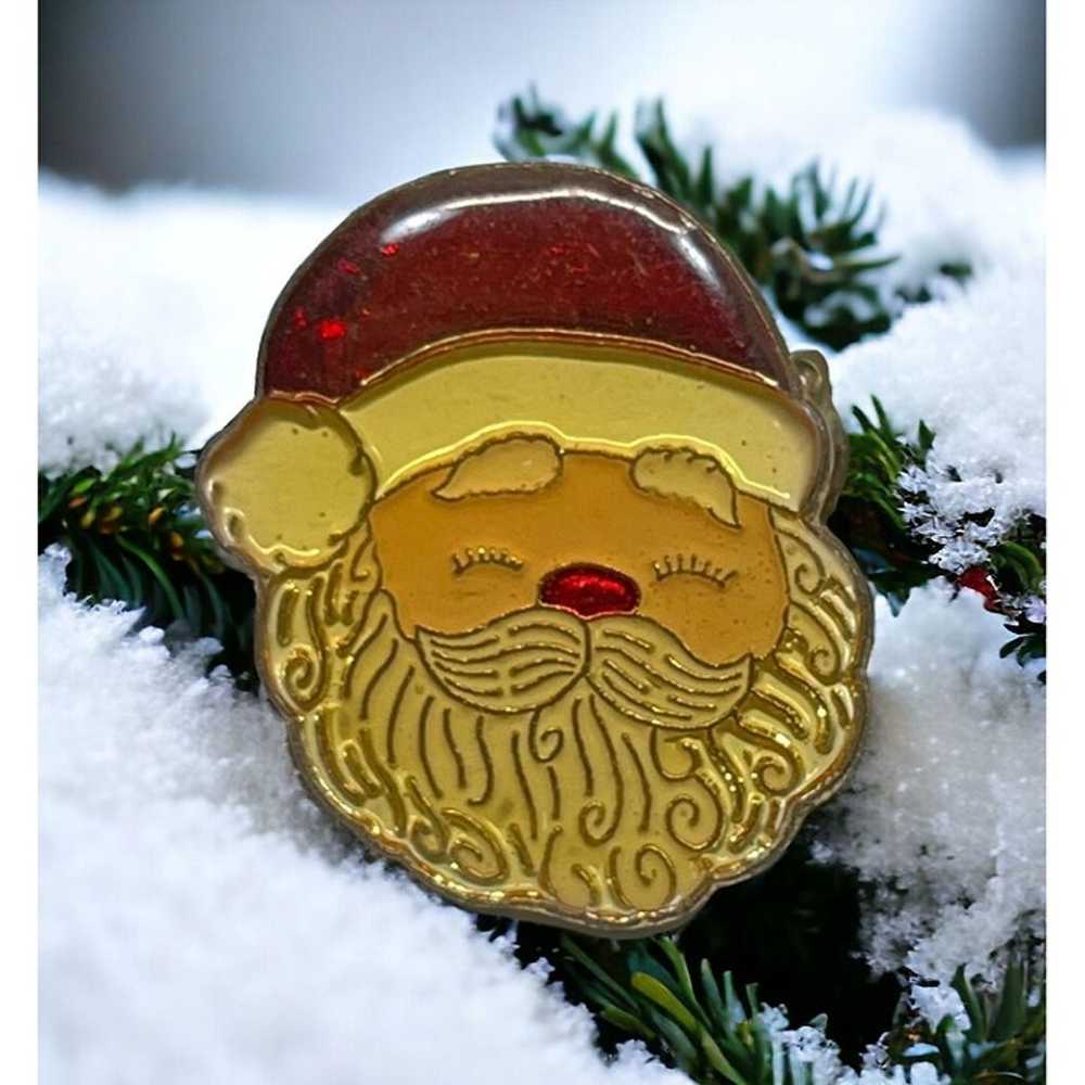 Vintage Christmas Pin Santa Claus Face Brooch Jol… - image 1