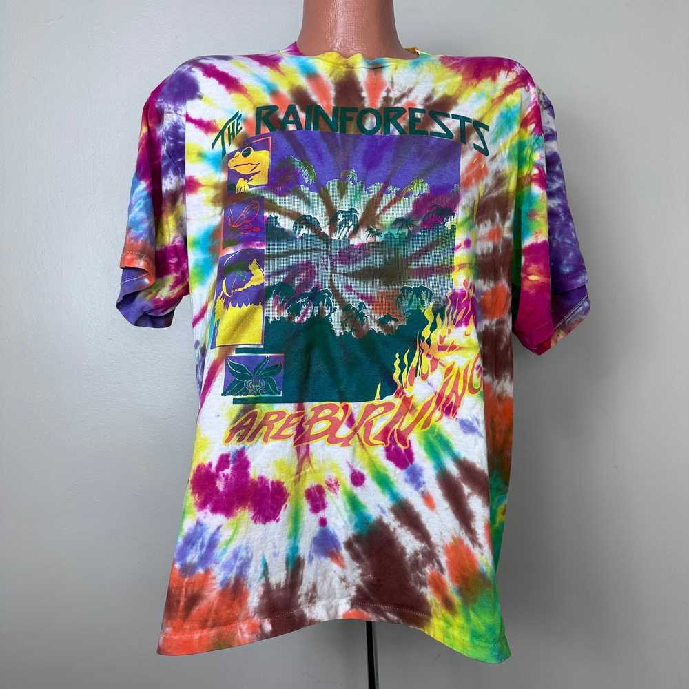 1990s The Rainforests are Burning Tie Dye T-Shirt… - image 1