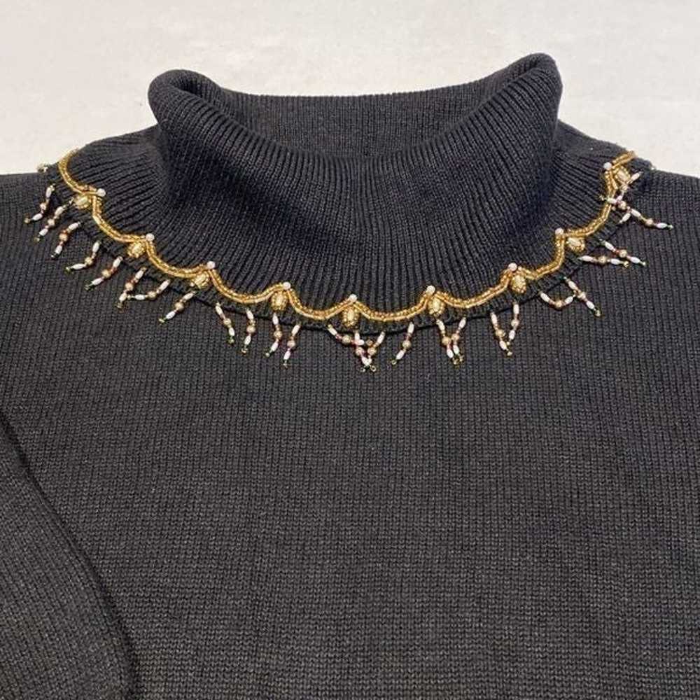Vintage cowl neck black beaded sweater size 2X - image 2
