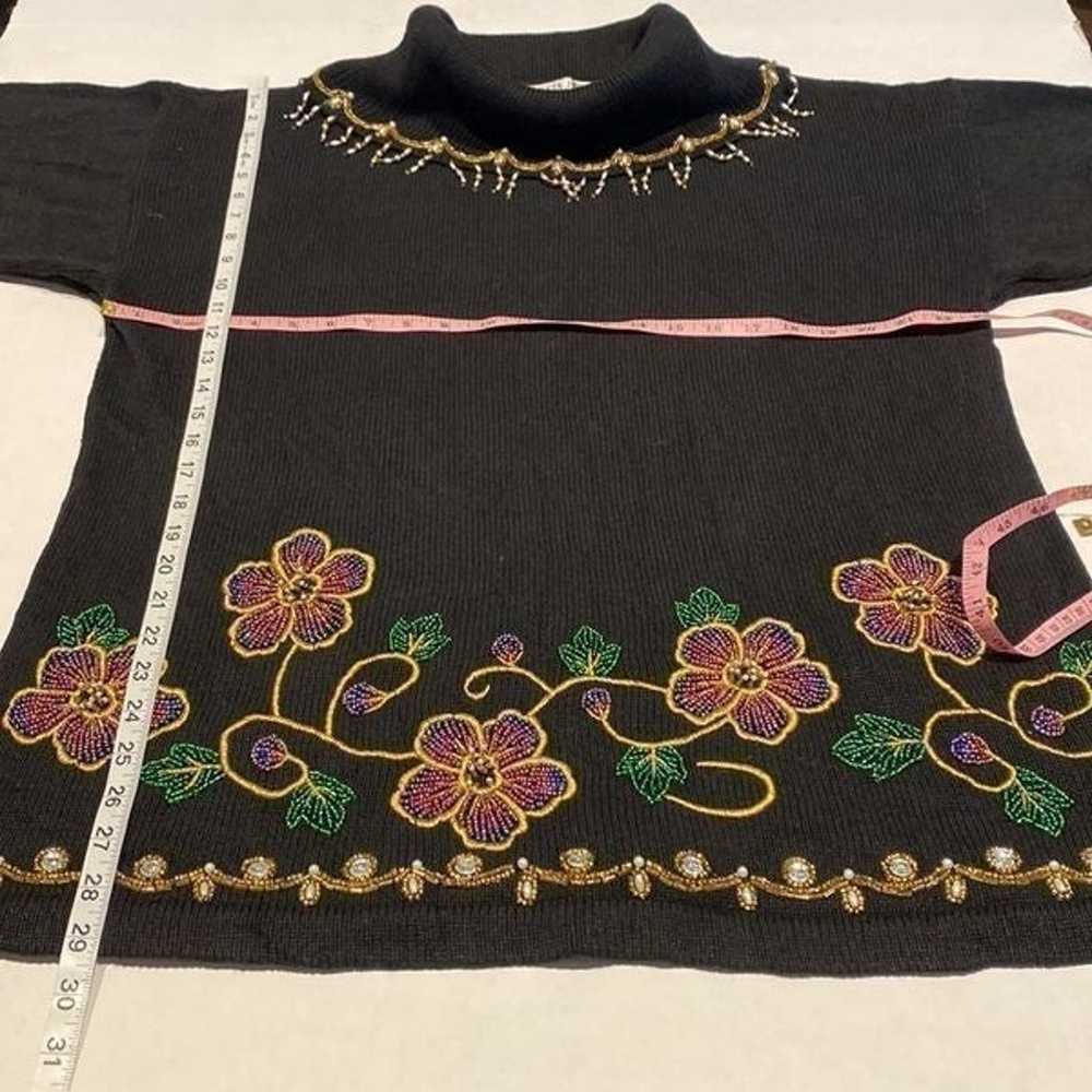 Vintage cowl neck black beaded sweater size 2X - image 5