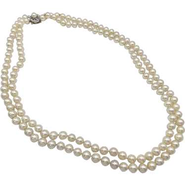 Double Row Cultured Pearl Necklace 23" Length 14K… - image 1