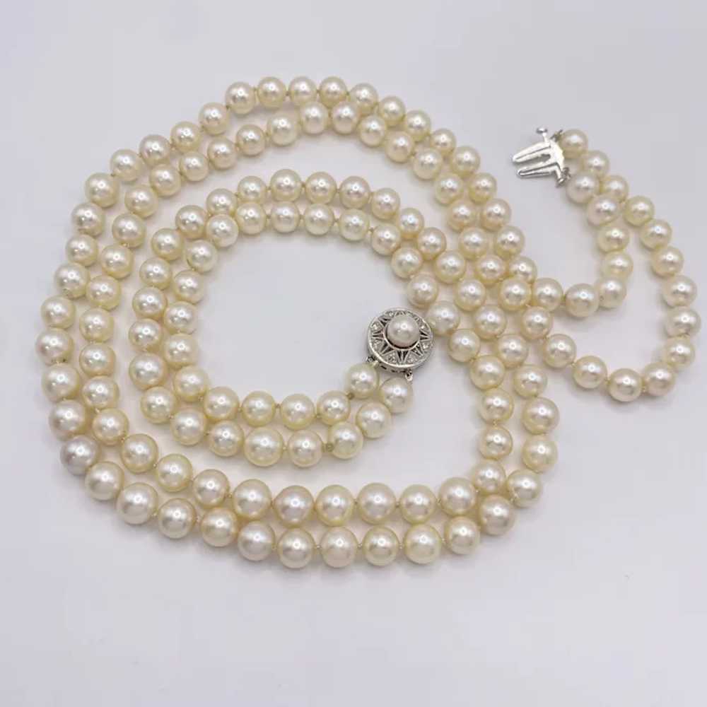 Double Row Cultured Pearl Necklace 23" Length 14K… - image 2