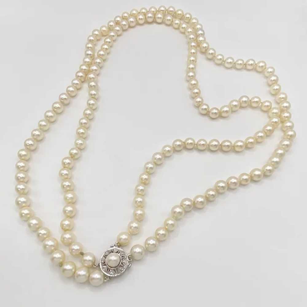 Double Row Cultured Pearl Necklace 23" Length 14K… - image 4