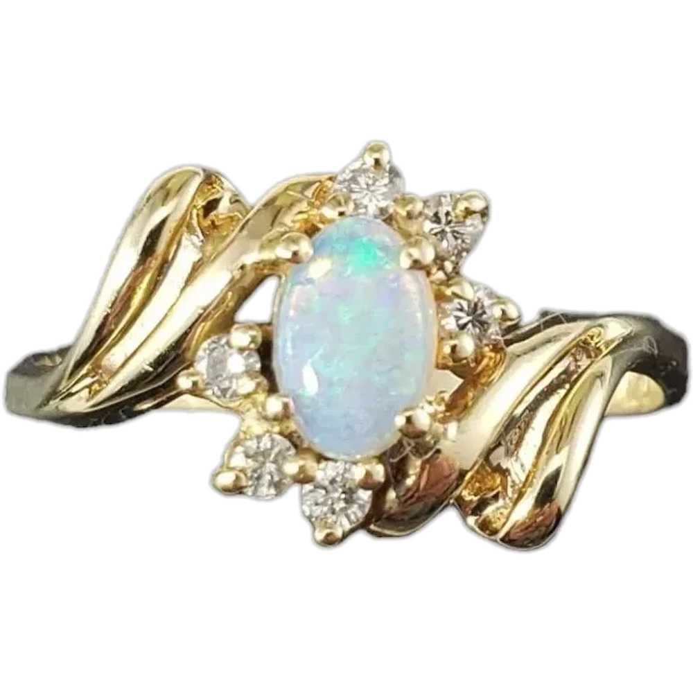 14 Karat Yellow Gold Opal and Diamond Ring Size 8… - image 1