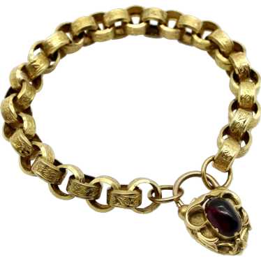 Vintage 14 Karat Yellow Gold Heart Padlock Pave & Bezel Set Diamond  Simulant Cubic Zirconia Chevron Link Bracelet 7 1/2 Inches 