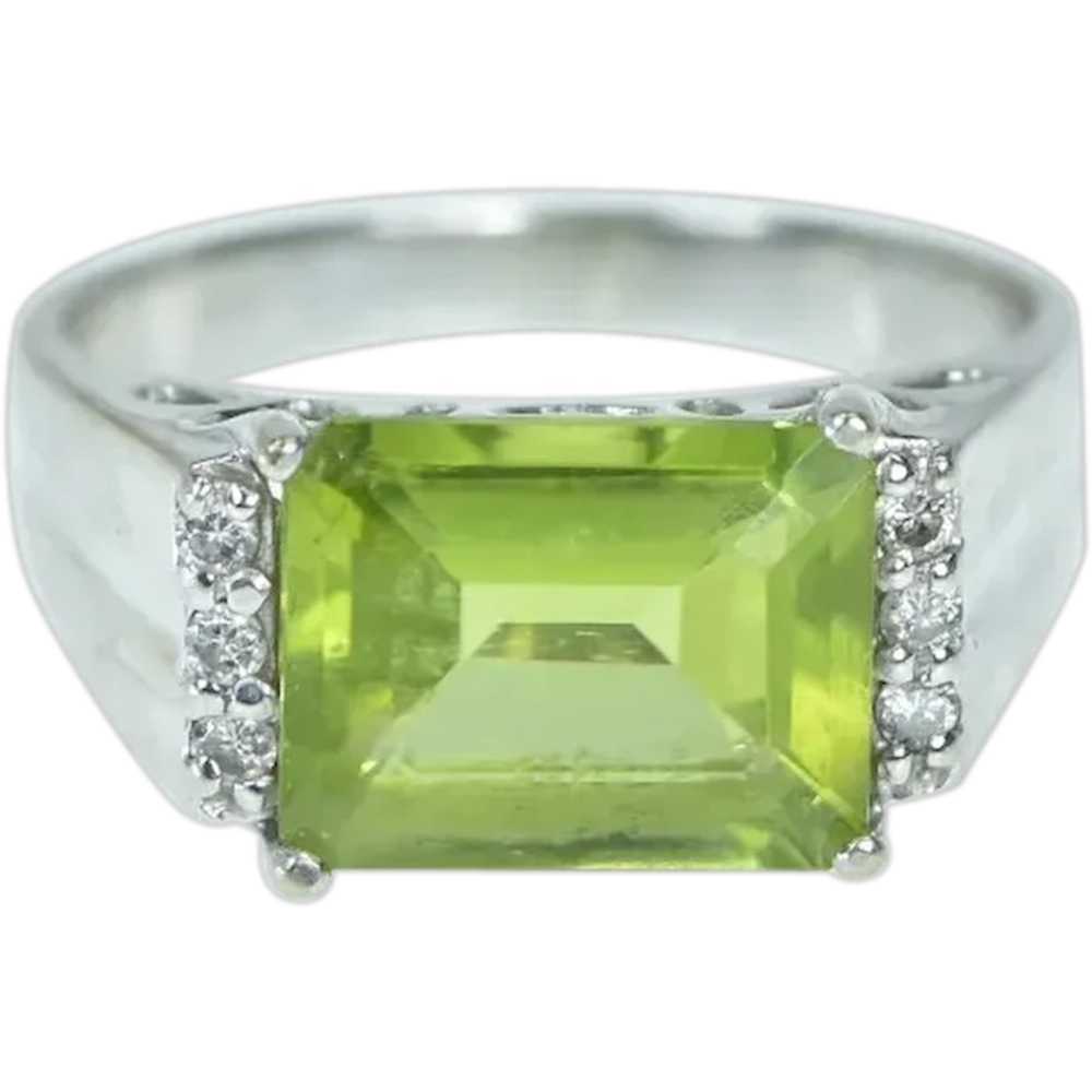 14K Emerald Cut Peridot Diamond Vintage Ring Size… - image 1