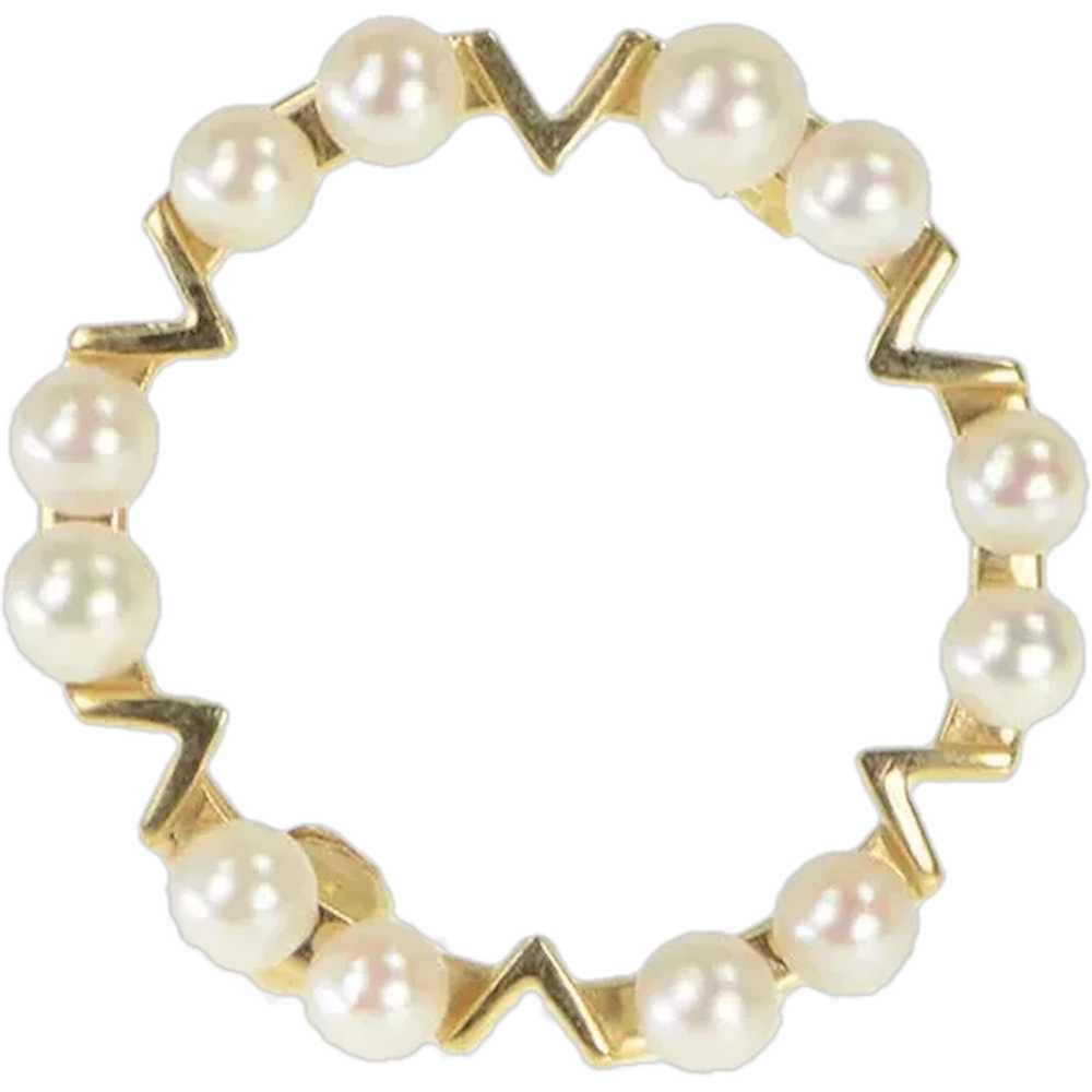 14K Vintage Pearl Retro Circle Fashion Pin/Brooch… - image 1
