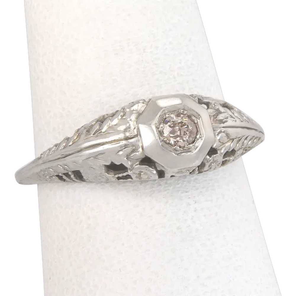 Antique 18k White Gold .07ct Champagne Diamond Fl… - image 1