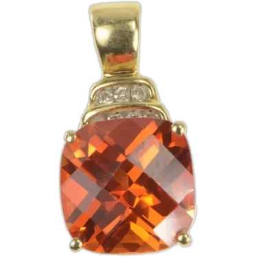 10K Cushion Syn. Spessartine Diamond Pendant Yello