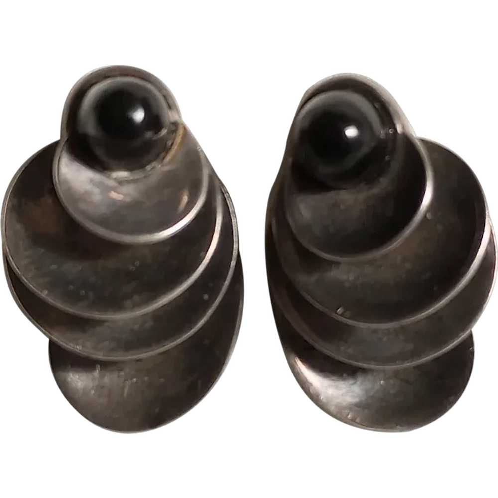 Antonio Pineda Taxco 970 silver earrings onyx scu… - image 1