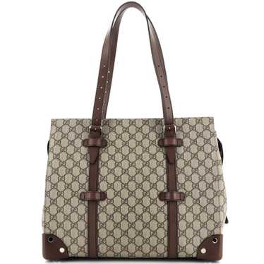 GUCCI Buckle Travel Tote GG Coated Canvas with Lea