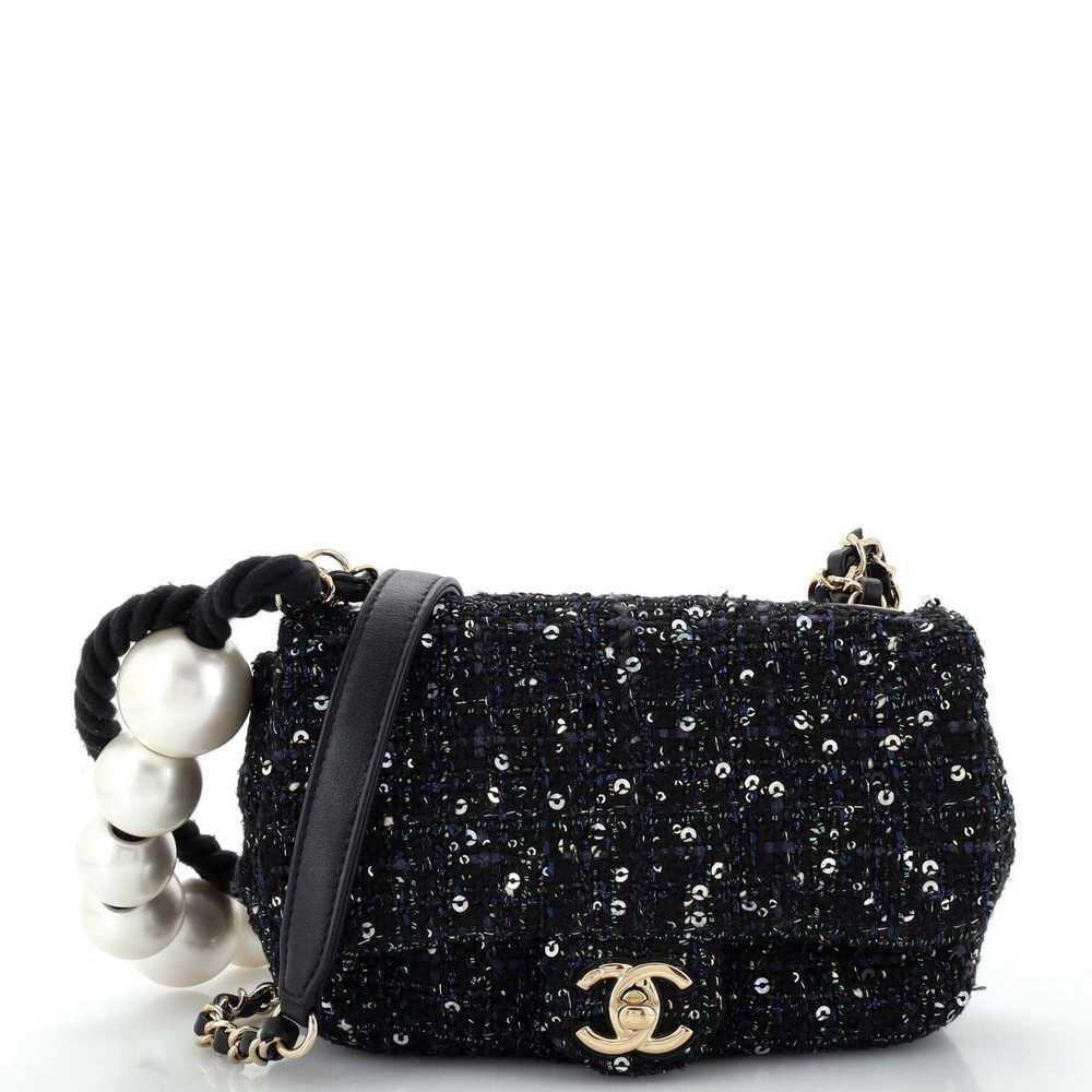 CHANEL Pearl Handle Flap Bag Quilted Tweed Mini - image 1