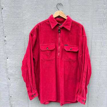 Structure × Vintage Y2K Red Corduroy Half Zip Shi… - image 1