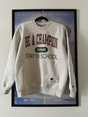 超目玉 Supreme/Champion Stay In School Crewneck Crewneck Blue メンズ