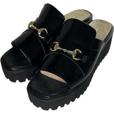 All Black All Black Leather Platform Sandals with 