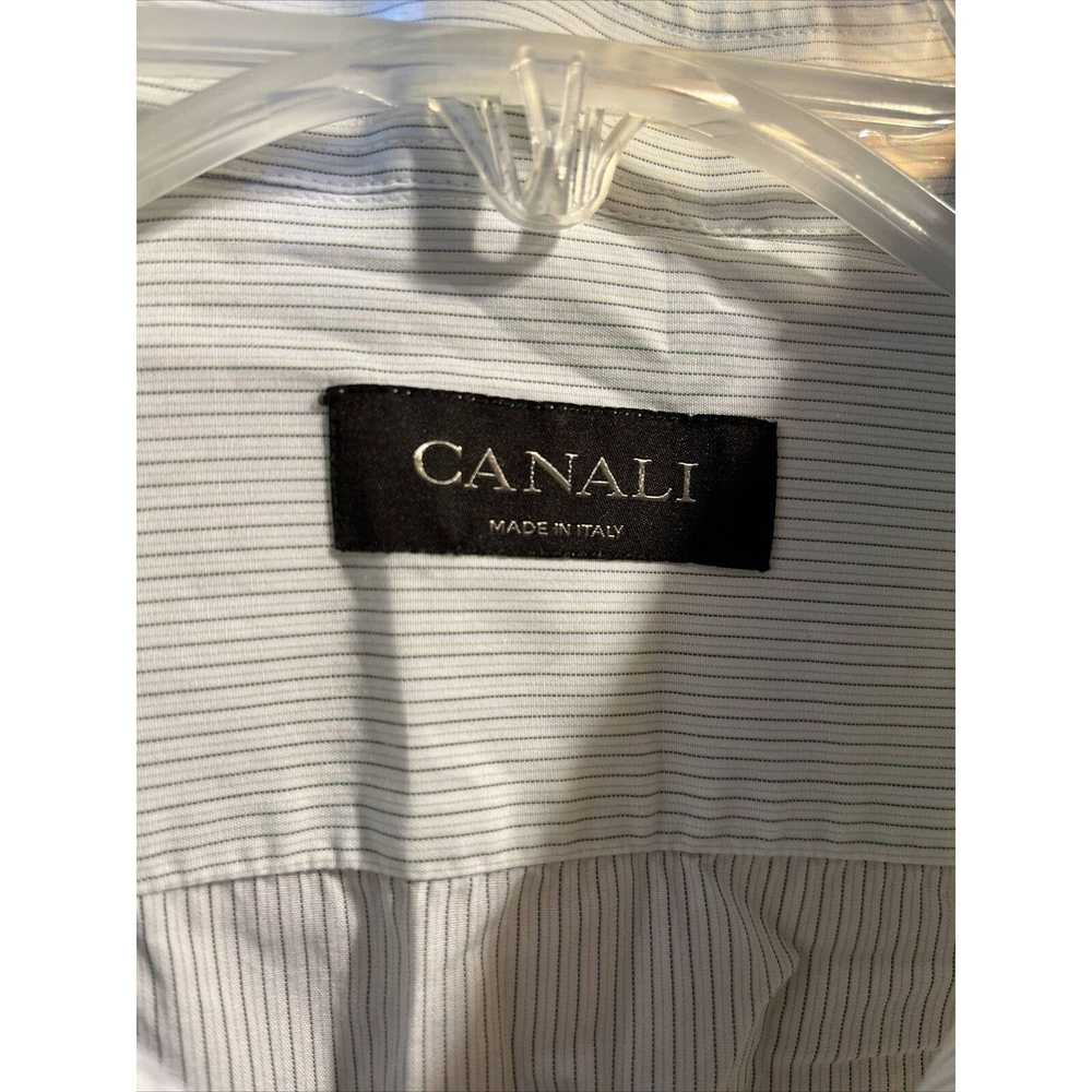 Canali Canali Men 17.5 44 Beige Pinstripe Button … - image 3