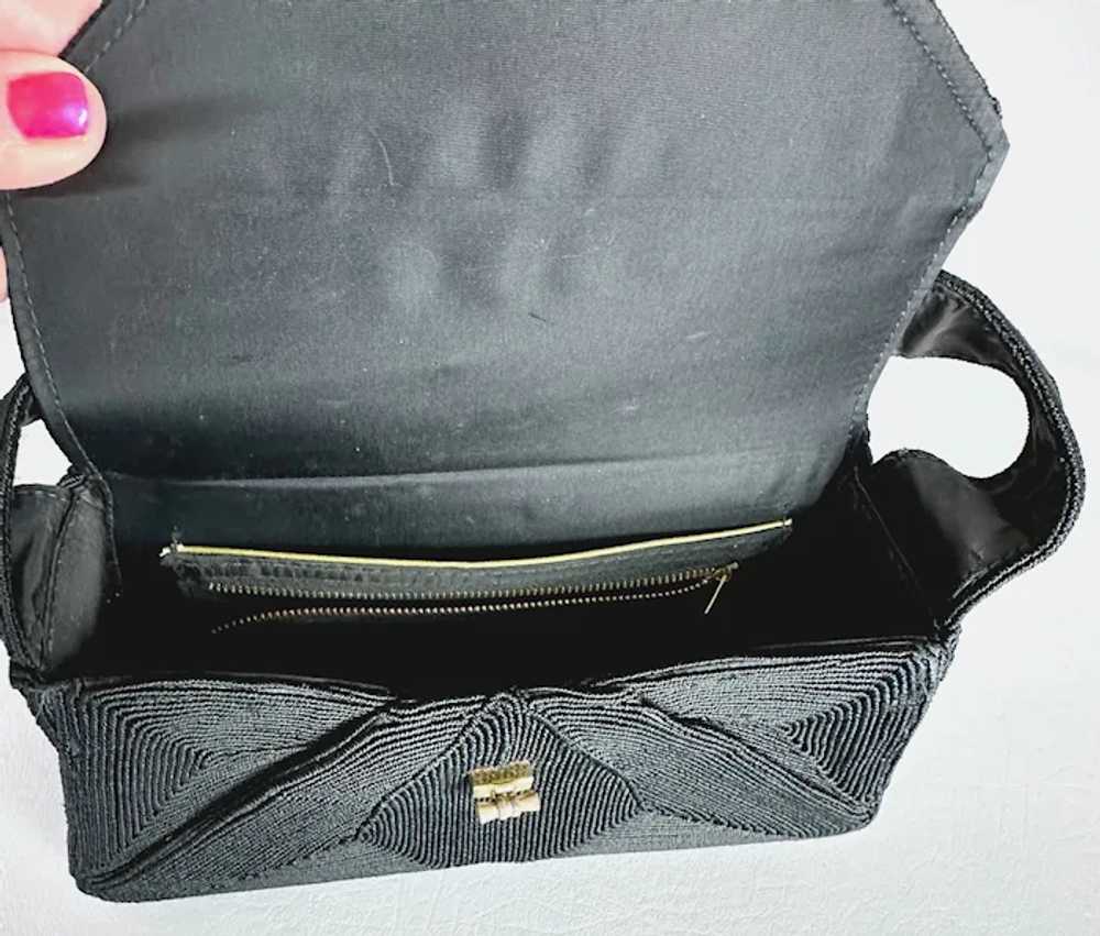 Vintage 1950s Black Corde Box Style Handbag - image 10