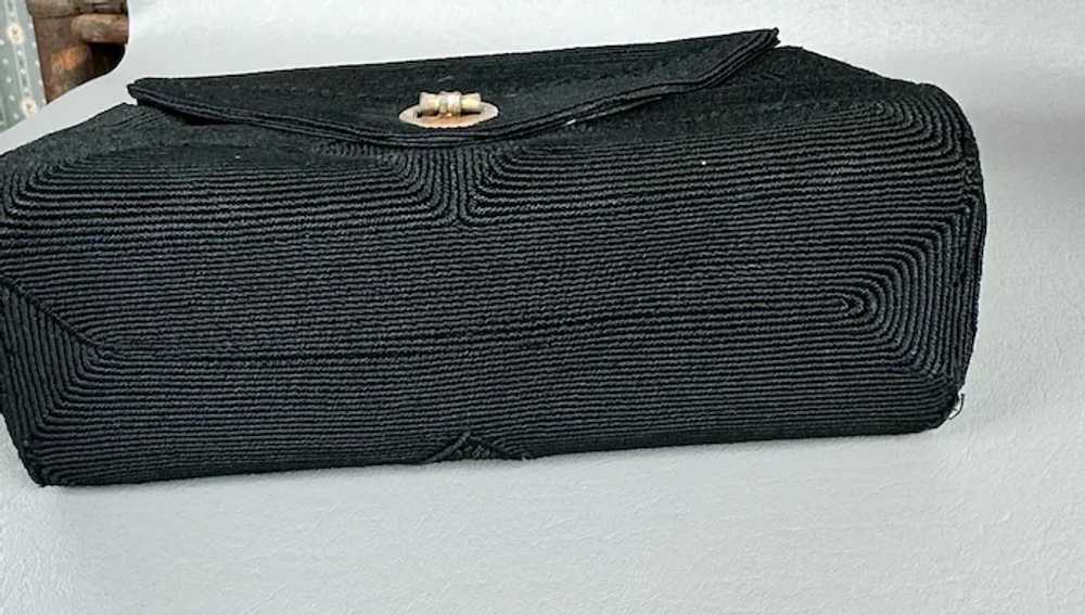 Vintage 1950s Black Corde Box Style Handbag - image 11