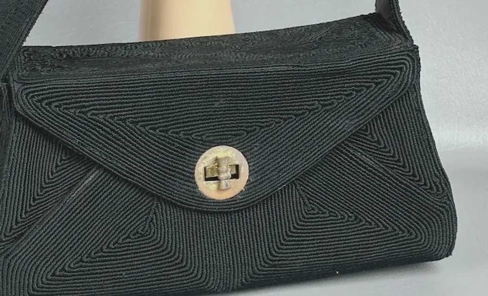 Vintage 1950s Black Corde Box Style Handbag - image 12