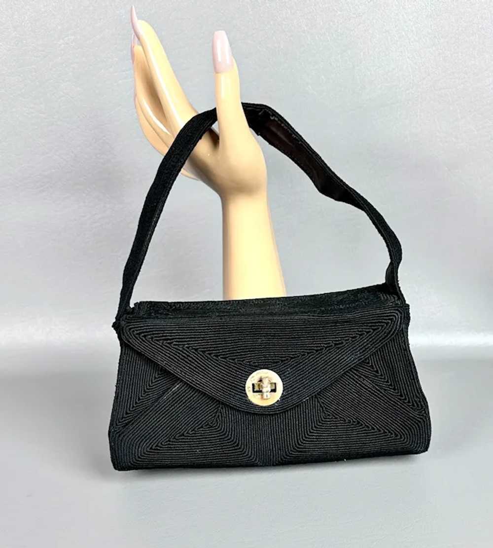 Vintage 1950s Black Corde Box Style Handbag - image 2