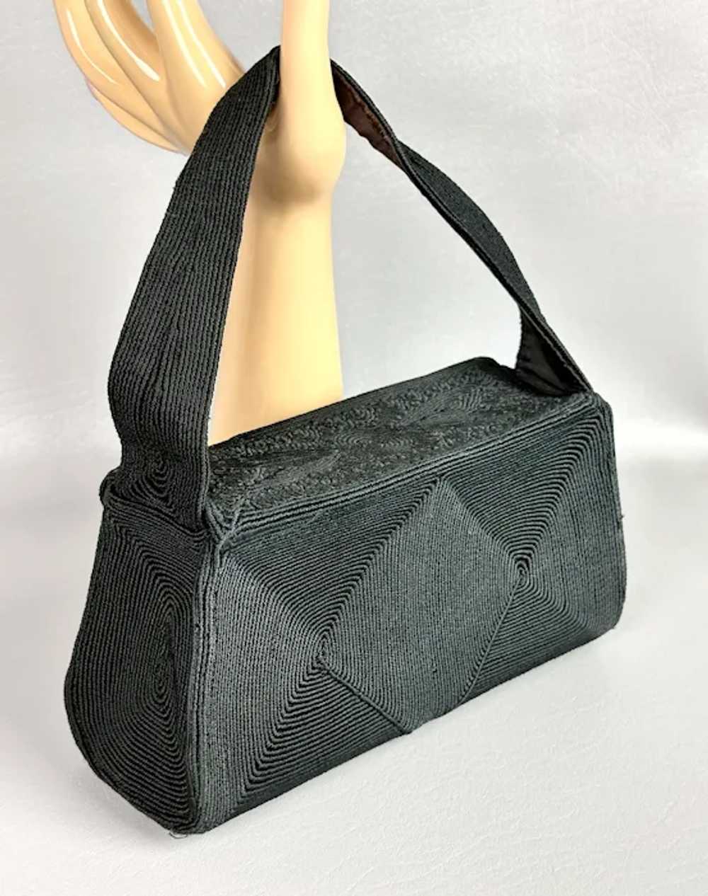 Vintage 1950s Black Corde Box Style Handbag - image 3