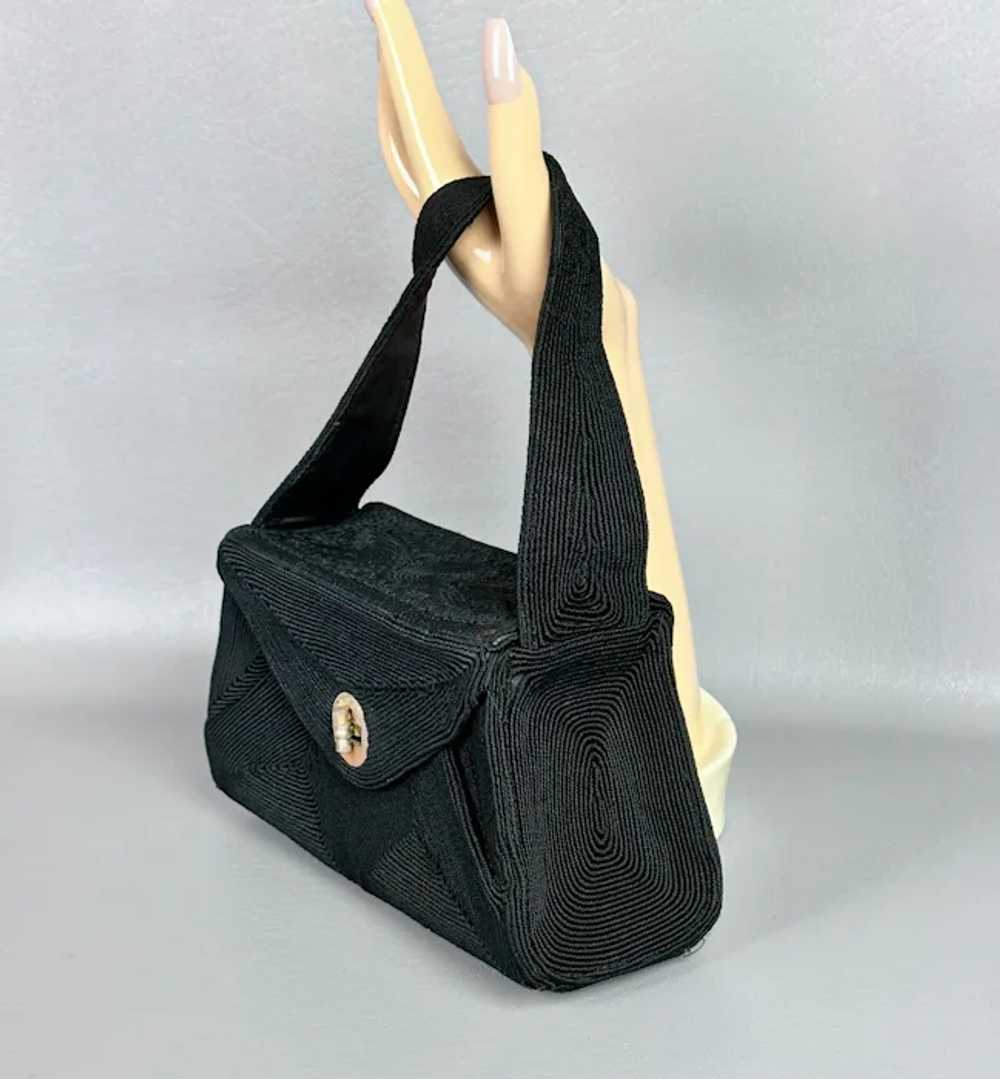 Vintage 1950s Black Corde Box Style Handbag - image 4