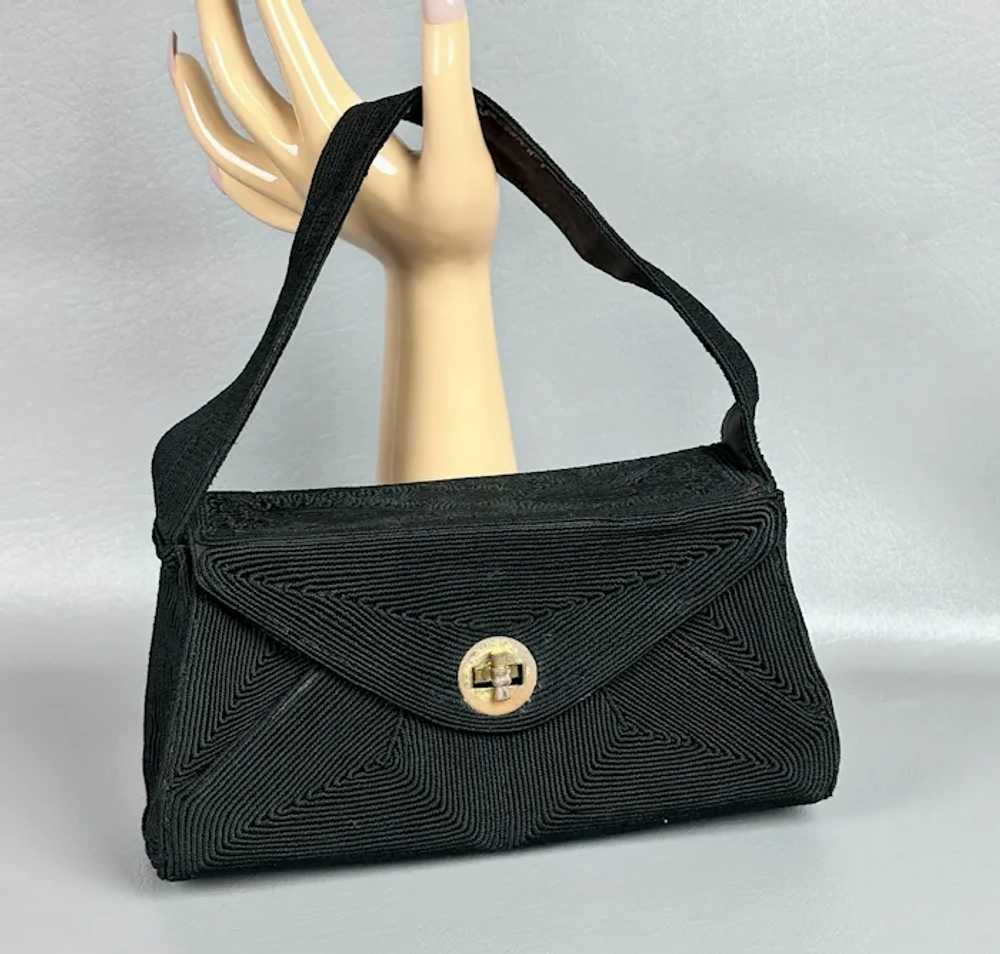 Vintage 1950s Black Corde Box Style Handbag - image 5