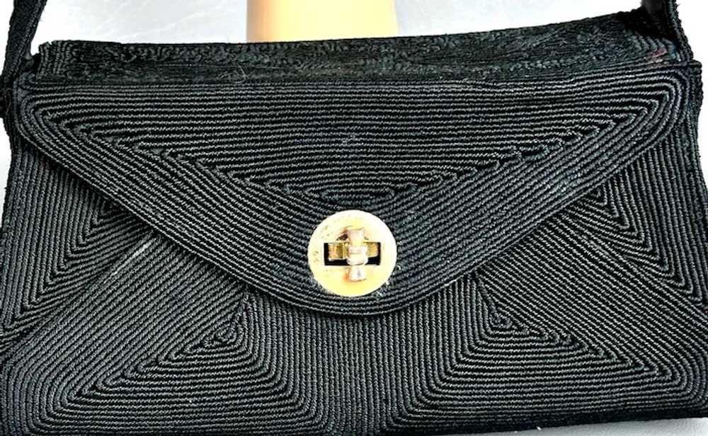 Vintage 1950s Black Corde Box Style Handbag - image 6