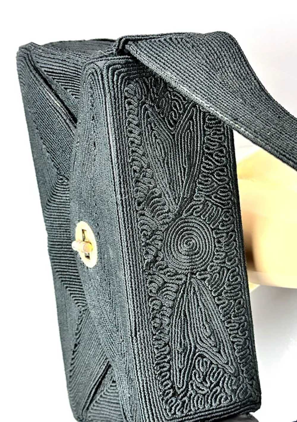 Vintage 1950s Black Corde Box Style Handbag - image 7